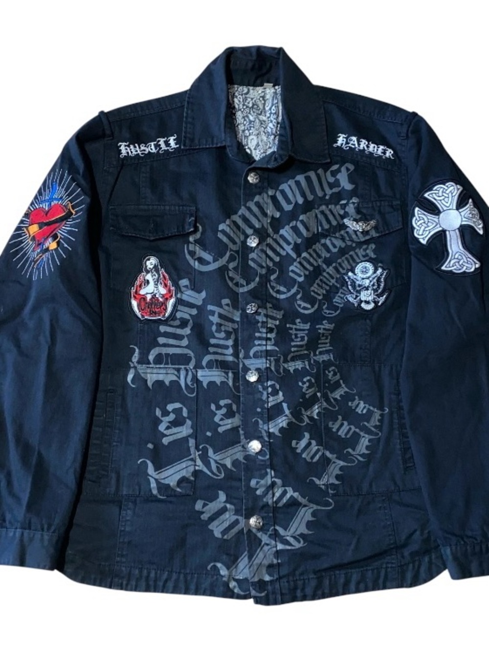 BLAC LABEL Hustle Harder Canvas EMBROIDERED Jacket Black Size 2XL (DB2)